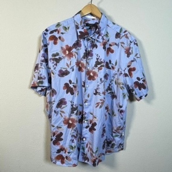 Ted Baker Other - Ted Baker London Floral Camp Shirt Men 7 3XL Blue Watercolor Cotton Short Sleeve